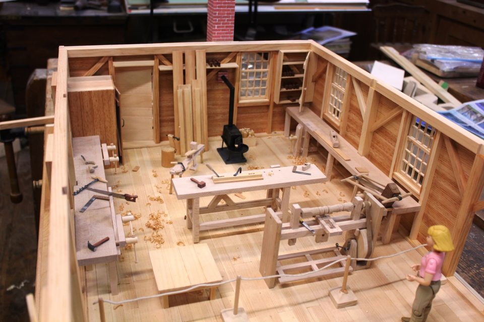 Interior view of the scale model of the Cabinetmaking shop